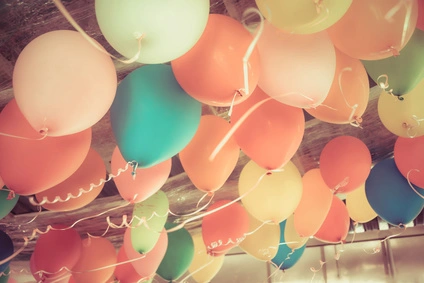 Party balloons in a party room